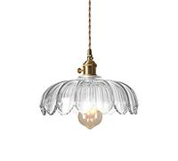 S-Cevada Lampe à Suspension en Cristal Lotus, Abat-jour en Verre Vintage Industriel Luminaire Suspendu E27 Finition Laiton Lustre 1 Lumière (Transparent)