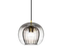 S-Cevada Superbe Lampe Suspension à Boule en Verre Double Couche Finition Laiton Design Rétro E27 Lampe Plafonnier Globe pour Chambre Salle à Manger Loft Bar Éclairage Intérieur (Gris, 20cm)