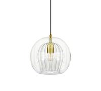 S-Cevada Superbe Lampe Suspension à Boule en Verre Double Couche Finition Laiton Design Rétro E27 Lampe Plafonnier Globe pour Chambre Salle à Manger Loft Bar Éclairage Intérieur (Transparent, 20cm)