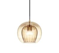 S-Cevada Superbe Lampe Suspension à Boule en Verre Double Couche Finition Laiton Design Rétro E27 Lampe Plafonnier Globe pour Chambre Salle à Manger Loft Bar Éclairage Intérieur (Ambre, 20cm)