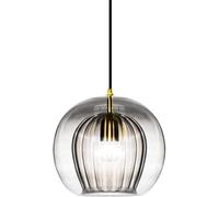 S-Cevada Superbe Lampe Suspension à Boule en Verre Double Couche Finition Laiton Design Rétro E27 Lampe Plafonnier Globe pour Chambre Salle à Manger Loft Bar Éclairage Intérieur (Gris, 25cm)