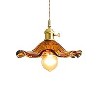 S-Cevada Suspension avec abat-jour en verre en forme de feuille de lotus, style industriel vintage E27, lampe suspendue de plafond, ferme, salle à manger, îlot de cuisine, lustre (Ambre)