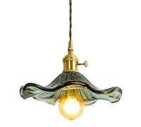 S-Cevada Suspension avec abat-jour en verre en forme de feuille de lotus, style industriel vintage E27, lampe suspendue de plafond, ferme, salle à manger, îlot de cuisine, lustre (Vert)