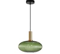 S-Cevada Suspension avec Abat-jour en Verre Nervuré, Lampe Suspendue de Plafond Rétro Moderne en Finition Laiton, Cuisine Salle à manger Chambre Lustre à 1 Lumière (30cm, Vert)