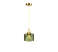 S-Cevada Suspension Industrielle Vintage en Verre Vert 17cm avec Finition Ondulée Lampe Suspendue avec Douille en Laiton pour Chambre Salon Île de Cuisine Couloir Salle à Manger