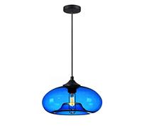 S-Cevada Suspension Industrielle Vintage Ronde en Verre Coloré, Lampe Suspendue au Plafond Retro Loft Bar E27, Lustre Pour Cuisine Salle À Manger Chambre (bleu)
