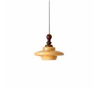 S-Cevada Suspension Vintage en Verre Jaune avec Base en Bois, Lampe Suspendue à Hauteur Réglable pour Cuisine, Salle à Manger, Salon et Chambre, Compatible avec Ampoules E27