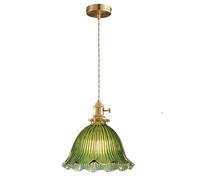 S-Cevada Vintage Lampe à Suspension d'Abat-jour en Verre, Luminaire de Plafond Loft Bar en Laiton E27 Prise, Mini Lustre pour Chambre, Salle à manger, Cuisine (Vert, 23cm)