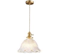 S-Cevada Vintage Lampe à Suspension d'Abat-jour en Verre, Luminaire de Plafond Loft Bar en Laiton E27 Prise, Mini Lustre pour Chambre, Salle à manger, Cuisine (Transparent, 23cm)