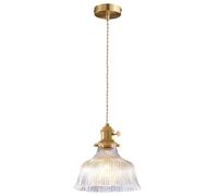 S-Cevada Vintage Lampe à Suspension d'Abat-jour en Verre, Luminaire de Plafond Loft Bar en Laiton E27 Prise, Mini Lustre pour Chambre, Salle à manger, Cuisine (Transparent, 18cm)