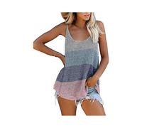 (S,color2)Women's Camisole Tank Top White Pink Blue Color Block Sleeveless Causal Holiday Basic Vacation U Neck Regular Cotton