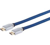 S/CONN maximum connectivity Câble de connexion HDMI-HDMI A mâle chromé sur HDMI A mâle chromé, connecteur métallique vissé, contacts dorés, Full HD, ULTRA HD, 3D, HEAC, gaine en coton noir-bleu, 3,0m