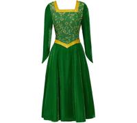 (S) Costume Cosplay Princesse Fiona - Robe Longue Verte avec Couronne - Ensemble Complet