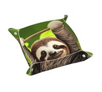 S Cute Sloth Plateau de rangement en cuir - Plateau organiseur double face en PVC pour clés, bijoux, bureau et coiffeuse avec fermeture à pression