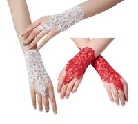 S De Mariée 2 Pièces, S En Dentelle, S Longs Sans Doigts, S Élés, Accessoires Vestimentaires (Blanc, Rouge)