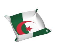 S Drapeau de l'Algérie Plateau de Rangement en Cuir Double Face Organisateur pour Clés Bijoux Bureau Vanity avec Fermeture à Pression