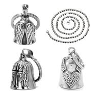 S.F.Pachira 3 Pièces Clochette Moto Guardian Ride Bell, Clochette Moto en Acier Inoxydable avec Chaîne, Guardian Bell pour Motards, Mari, Porte-bonheur (Argent)