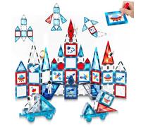 S.Fine Blocs Magnétiques Grand Format 7,5cm, 90 Pcs Tuiles 3D Espace, Jouet STEM Éducatif avec Peinture DIY, Cadeau Filles Garçons dès 3 Ans