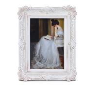 S GMOMENT Cadre photo vintage 12,7 x 17,8 cm avec façade en verre, pour mur et table, art mural de galerie, décoration de chambre vintage, décoration d'intérieur victorienne, en blanc vieilli