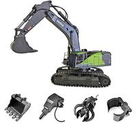 s-idee® S1593 + 3 embouts, pelleteuse à chaîne télécommandée 1593 avec fonction complète, pelleteuse avec télécommande et pelle en métal télécommandée avec batterie et chargeur Huina 1593