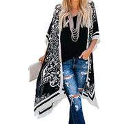 S-kini Kimono pour femme - Robe de plage longue en mousseline - Poncho de plage paréo bohème - Noir - Taille Unique