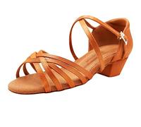 s.lemon Chaussure Danse Latine,3.5cm Talon Bas Pratique Débutant Salon Salsa Chaussures Latines Beige 32