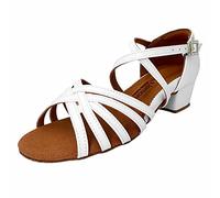 s.lemon Chaussure Danse Latine,3.5cm Talon Bas Pratique Débutant Salon Salsa Chaussures Latines Blanc 32