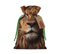 S Linen Sacs cadeaux de Noël avec cordon de serrage, imprimé The Lion's Gaze