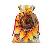 S Linen Sacs cadeaux de Noël, tournesol jaune avec imprimé à l'huile, sacs cadeaux avec cordon de serrage, pour Noël, Thanksgiving, décoration de cadeau