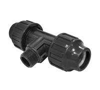 S&M 725401 - Té avec Deux bouches de Ø 40 mm et Filetage mâle de 1 ¼", en polyéthylène de Couleur Noire, conçu comme raccord Rapide pour tuyaux d'arrosage de 40 mm, résiste à de Hautes Pressions