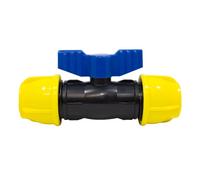 S&M 738012 - Clé à sphère avec bouches égales de Ø 25 mm | Raccord en polyéthylène de Couleur Jaune et Noire | Liaison avec Valve d'ouverture et Fermeture pour tuyaux d'arrosage de 25 mm, Convient