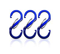 S Mousqueton 3 pièces - Mousqueton Porte-clés - Mousqueton à Double Ouverture - Mini Mousqueton - Set de mousquetons - Mousqueton Petit - pour Le Camping, la pêche ou Le Sport. (Bleu 66x30 mm)