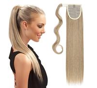 S-noilite 58cm Extension a Clip Cheveux Naturel Postiche Wrap Around Queue de Cheval Longue Tout Droit Ombre Clip in Hair Extensions - Brun cendré clair mix Blond de blanchiment