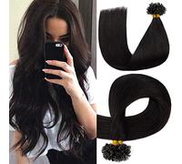 S-noilite Bondings Extensions de Cheveux Naturels, Blond Platine Extensions de Cheveux Naturel Keratine 60cm #1B (2348)