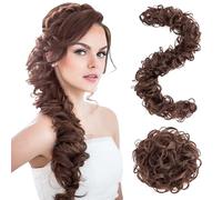 S-noilite Chapeau pour chignon long extensions de cheveux pour queue de cheval et cheveux bouclés,80cm Chignons ondulés pour femmes 85g,Marron moyen