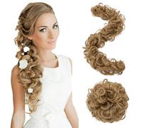 S-noilite Chapeau pour chignon long extensions de cheveux pour queue de cheval et cheveux bouclés,80cm Chignons ondulés pour femmes 85g,Brun doré