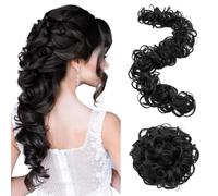 S-noilite Chapeau pour chignon long extensions de cheveux pour queue de cheval et cheveux bouclés,80cm Chignons ondulés pour femmes 85g,Noir