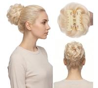 S-noilite Chignon avec Pince à Cheveux, 42g Pince à Griffe Bouclés Chignons pour Chevelure, Bouclés Queue de Cheval pour Cheveux Courts Humains, Chignons à Clipser en Vrais Cheveu, Blond Platine #60R