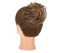 S-noilite Chignon en Cheveux Naturels, 30g Humains Chouchou Bouclé, Chignons en Vrais Cheveux Humains, Chignon Élastique pour Perruque, Marron Chocolat & Blond Foncé #4RP27R