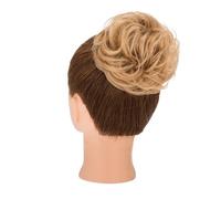 S-noilite Chignon en Cheveux Naturels, 30g Humains Chouchou Bouclé, Chignons en Vrais Cheveux Humains, Chignon Élastique pour Perruque, Blond Foncé #27R