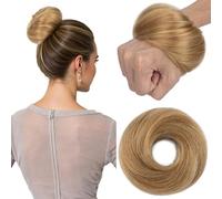 S-noilite Chignon en Cheveux Naturels, 30g Humains Chouchou Droit, Chignons en Vrais Cheveux Humains, Chignon Élastique pour Perruque, Blond Foncé #27R