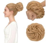 S-noilite Chignons, 45g Chouchou Bouclé avec Chignon, Chignon Duveteux en Cheveux Naturels, Chignon Haut Épais pour Femme, Blond Foncé #27R