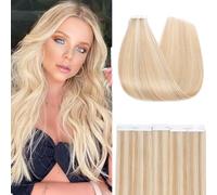 S-noilite Extension Cheveux Naturel Adhesif, 10Pcs 20g Extension Adhesive Cheveux Humain, Extension Cheveux Humains de Adhesif, 100% Remy Tape in Hair Extensions, 35CM Blonde Mixte Blonde Blanche
