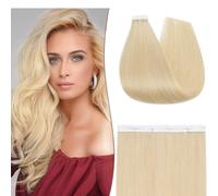 S-noilite Extension Cheveux Naturel Adhesif, 10Pcs 25g Extension Adhesive Cheveux Humain, Extension Cheveux Humains de Adhesif, Remy Tape in Hair Extensions pour Femme, 50CM Doré Clair #613