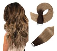 S-noilite Extension Cheveux Naturel Adhesif, 20Pcs 40g Extension Adhesive Cheveux Humain, Extension Cheveux Humains de Adhesif,Remy Tape in Hair Extensions pour Femme, 30CM Brun Chocolat à Brun Clair