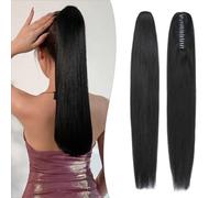 S-noilite Extension Naturel Rajout Queue de Cheval, 120g Queue de Cheval Extension a Clip, Extension Queue de Cheval Cheveux Humain, Extension Queue Cheval Ponytail pour Femmes, 50CM Noir Foncé #1