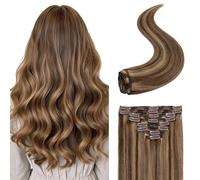 S-noilite Extensions à Clip en Cheveux Humains, 100% Vrais Extensions de Cheveux Clipser, Extension de Cheveux à Mèche Unique à Clips pour Femmes, 18Pouce #4P27