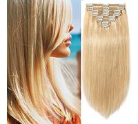 S-noilite Extensions à Clip en Cheveux Humains, 100% Vrais Extensions de Cheveux Clipser, Extension de Cheveux à Mèche Unique à Clips pour Femmes, 14Pouce #24