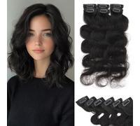 S-noilite Extensions à Clip en Cheveux Humains 100% Vrais Extensions de Cheveux Clipser pour Femmes 12Pouce #1B (2770