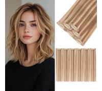 S-noilite Extensions à Clip en Cheveux Humains, 6Pcs 6 Clips 100% Vrais Extensions de Cheveux Clipser, 31g Extension de Cheveux à Mèche Unique à Clips pour Femmes 14Pouce #6P613R